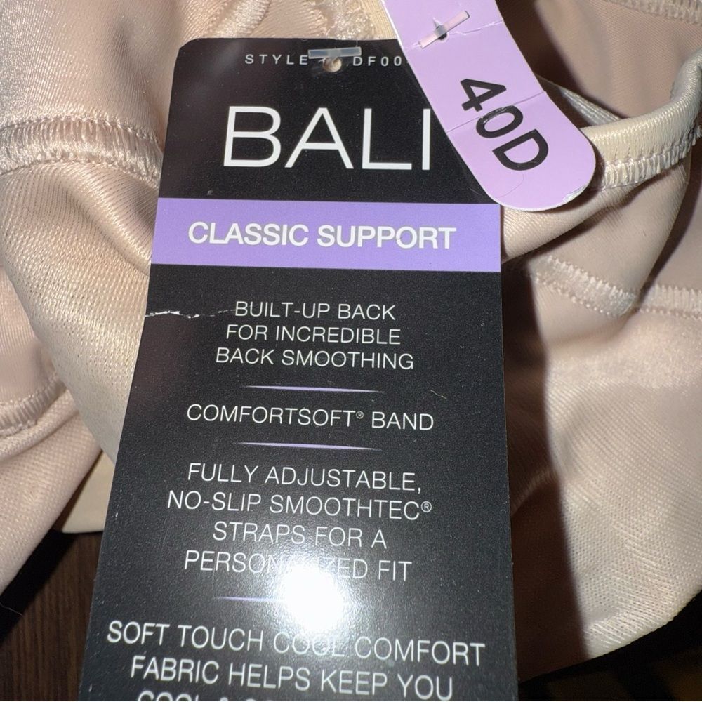 NWTs Bali Classic Support Bra Beige size 40D Cool Comfort Back Smoothing - Picture 6 of 8